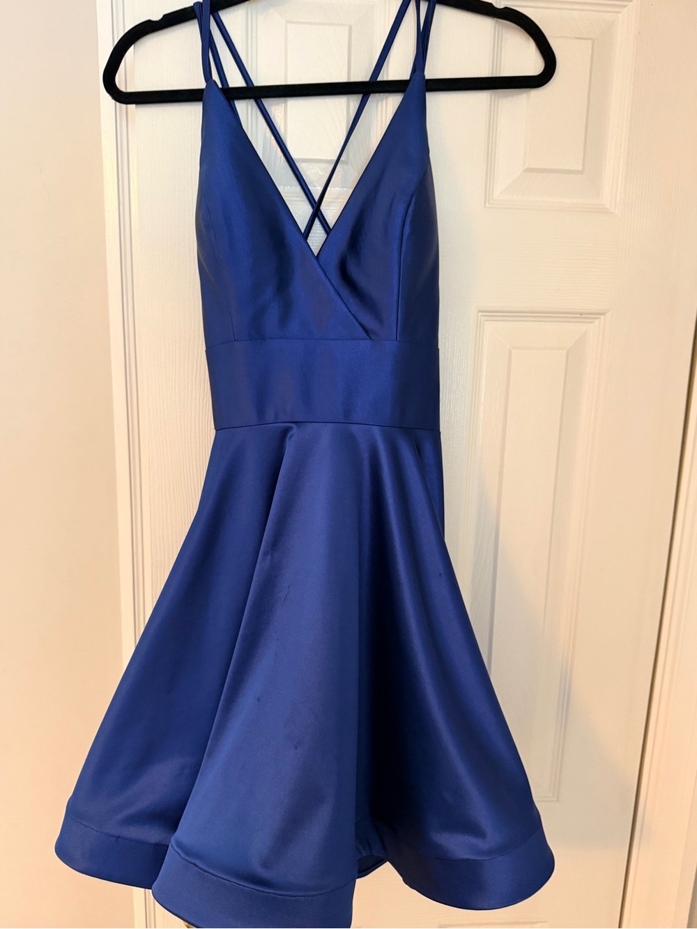 Wonens Satin Fit-and-Flare Dress with Crisscross Straps - Royal Blue